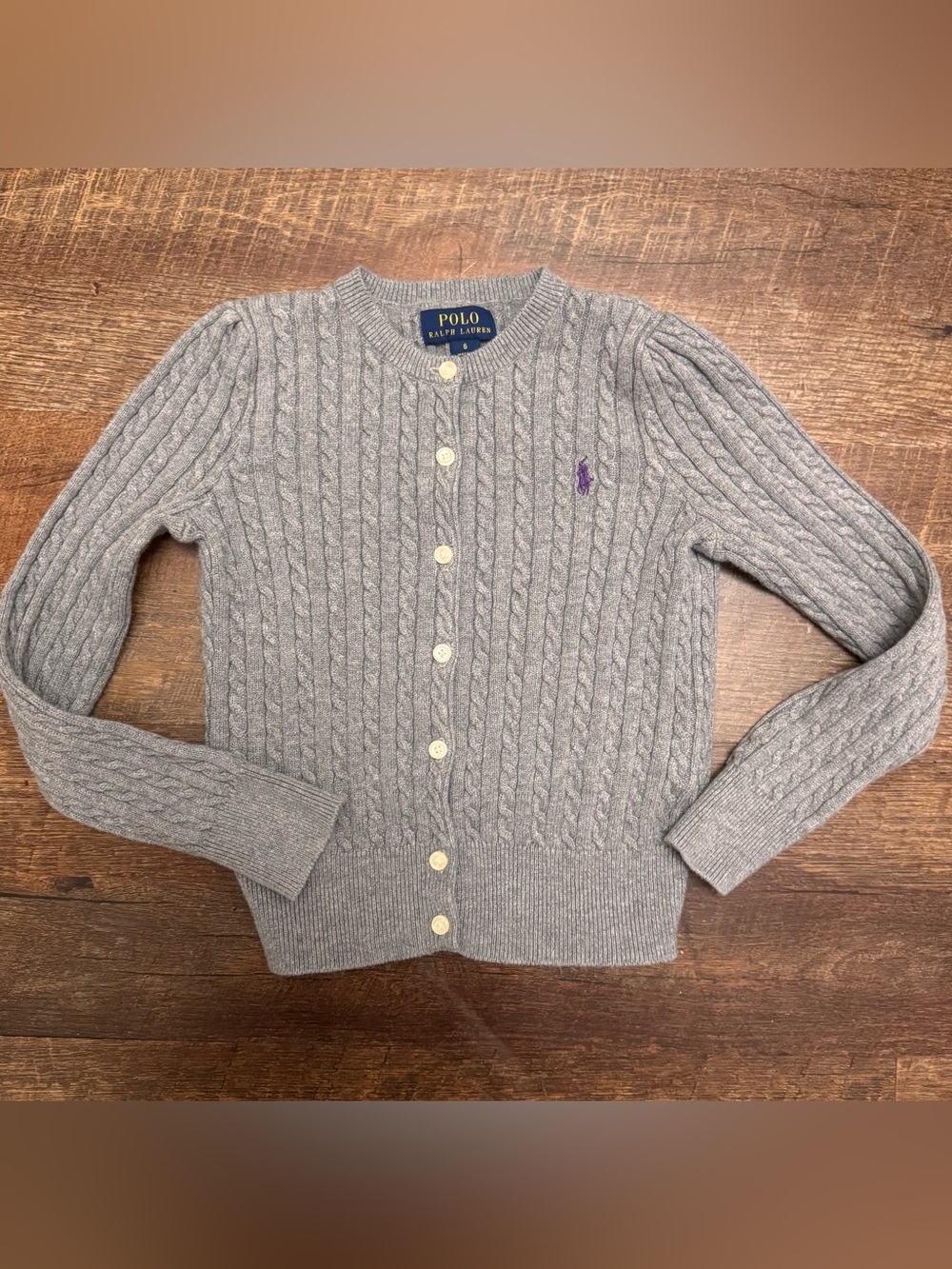 Polo by Ralph Lauren Girl Gray Cable Knit Cardigan Size 6 100% Cotton